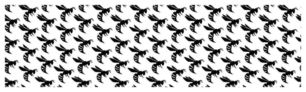 Honey bees and wasps flying in a decorative silhouette nature pattern style