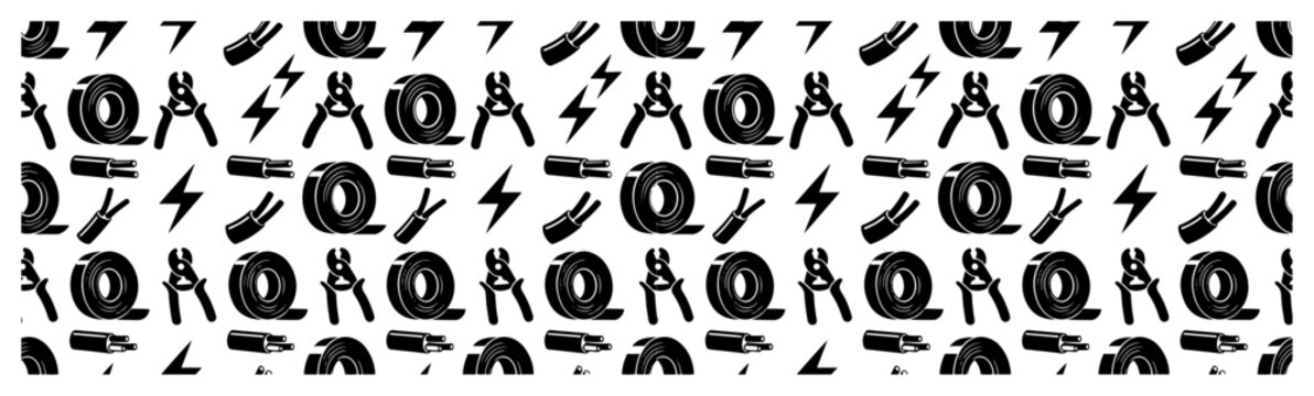 Electrical equipment pattern with pliers tape and wires in flat silhouette style