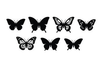 Butterfly silhouettes on a white background a collection of insect shapes © AMENA KHATUN