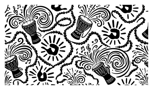 African djembe drums and rhythmic hand patterns in tribal musical style
