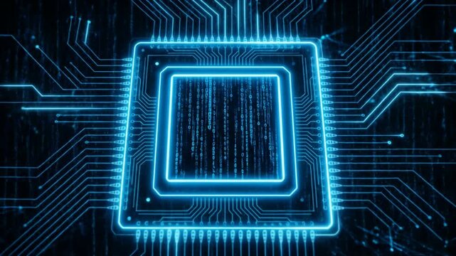 Futuristic Digital Circuitry with Neon Blue Lines.