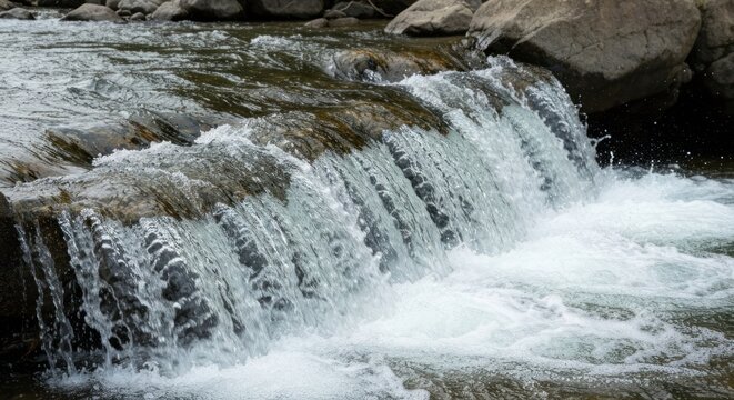 Close-up of cascading water over rocks forming a small, natural waterfall