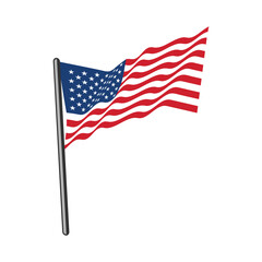 Fototapeta premium flat illustration of the American flag flying with a pole