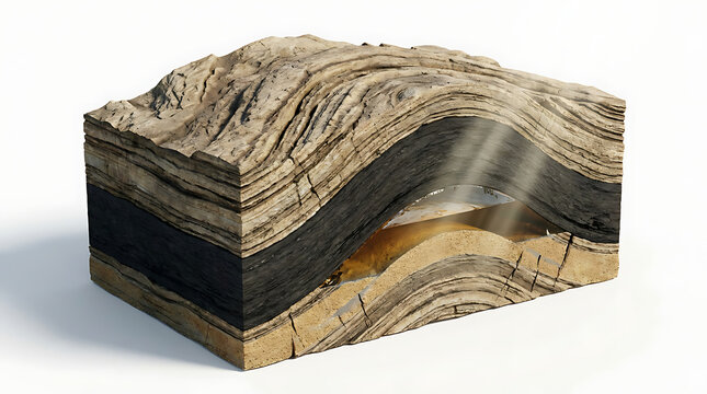 Cross Section of Geological Earth Strata with Oil Reservoir Isolated View