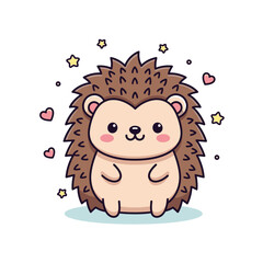 Cute Cartoon Hedgehog with Stars Hearts 1.