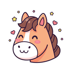 Fototapeta premium Cute Cartoon Horse Smiling Face.