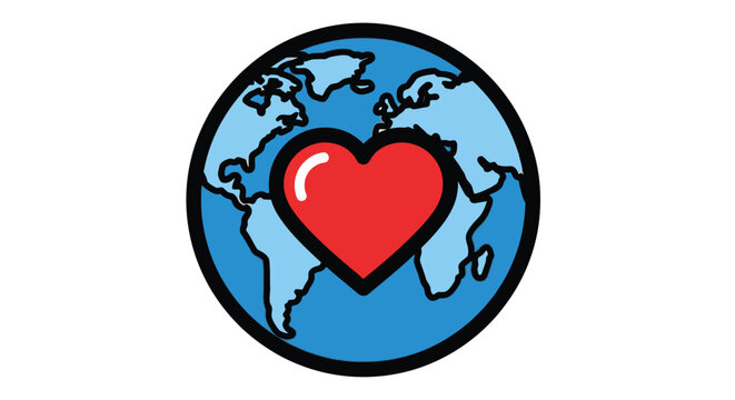 Globe with heart symbol on map 9.