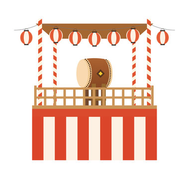 祭りやぐらのイラスト 夏祭り・盆踊り・縁日の会場 ベクター素材
