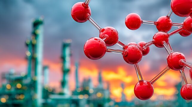 Propylene Polymer Structure Overlooking a Gas Refinery at Sunset