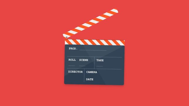 Clapperboard movie production slate animation on a flat design style