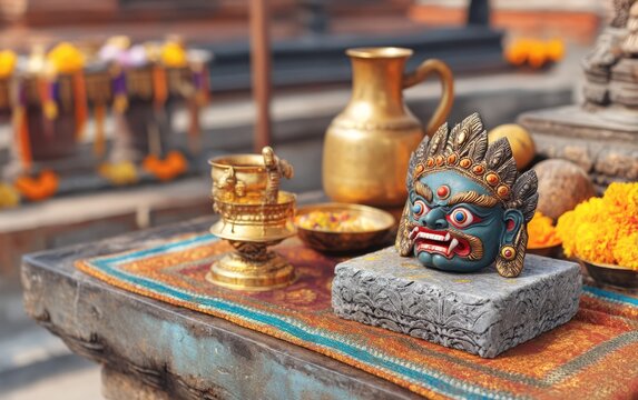 Newar Buddhist Altar Decoration for Indra Jatra Festival Celebration