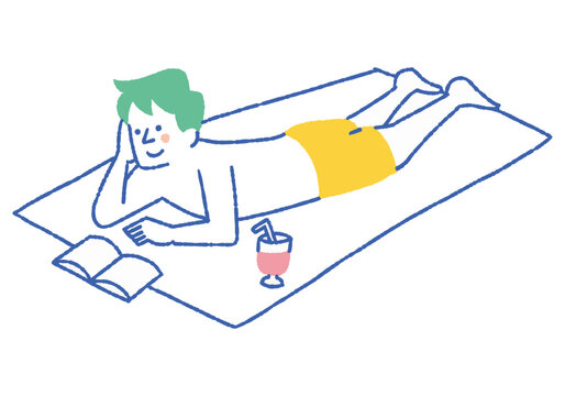 A man enjoying a book while lying on the beach_Color