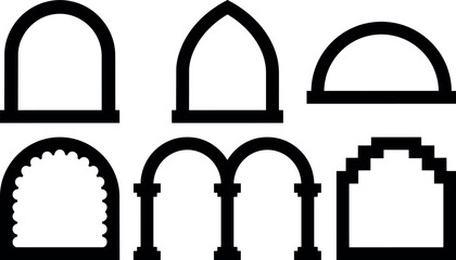 Obraz premium Six black different arch window shapes vector art silhouettes