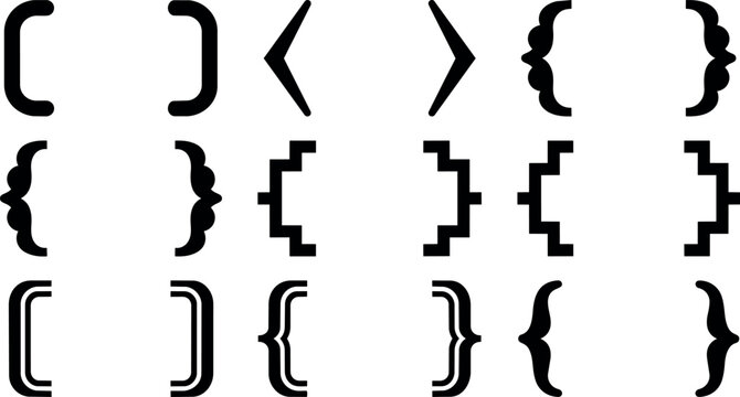 Black brackets and braces vector art set of different styles