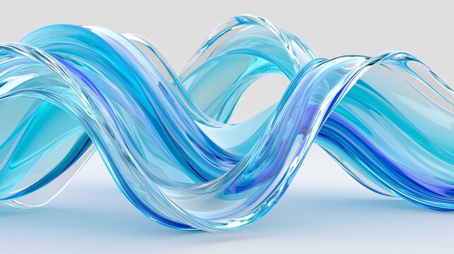 Abstract 3D glass wave structure with layered translucent blue shapes on a light background in clean design Generative AI