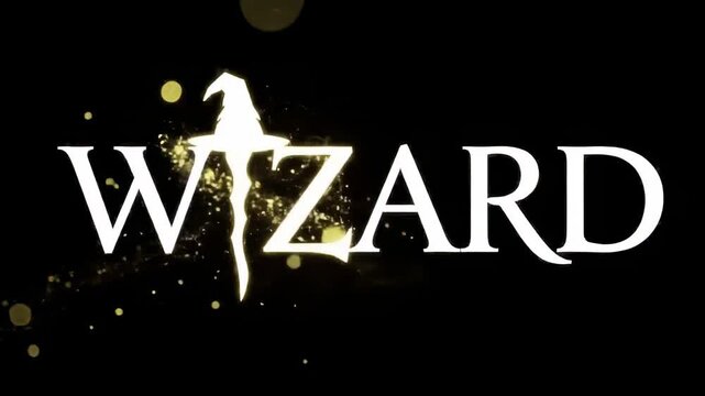 Magical golden sword and wizard text animation