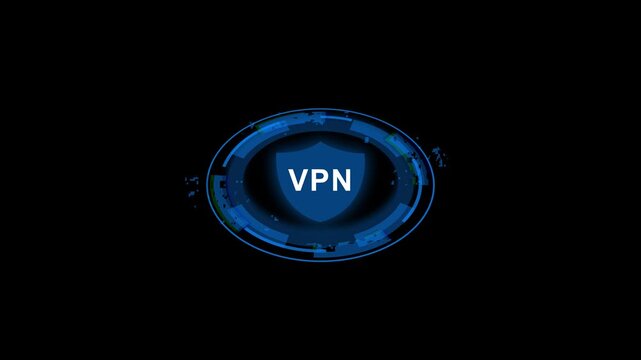 Vpn secure connection abstract animation, digital data protection shield concept, cyber security technology background