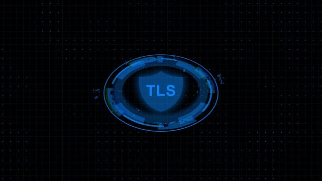 Tls security protocol hud interface: cyber data encryption and network protection animation