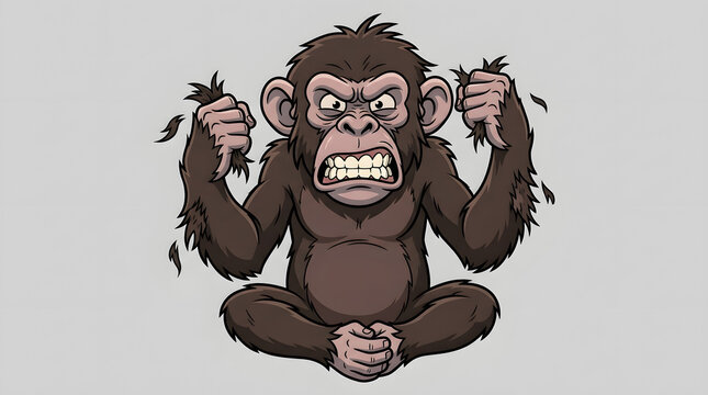 Angry cartoon chimpanzee pulling its hair out in frustration