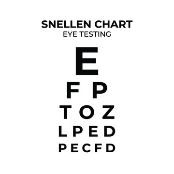 Snellen eye chart for vision testing, optometry, and ophthalmology examination, visual acuity measurement
