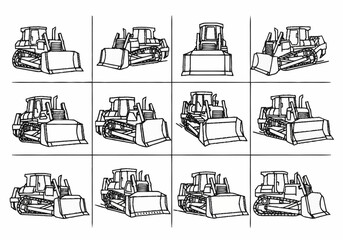 Collection of Bulldozer Illustrations in Various Angles. © Nuri