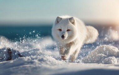 Fototapeta premium Vivid Arctic Fox in Tundra Snowfall Under Dramatic Natural Lighting