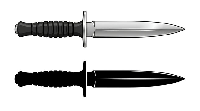 Two knives with black handles and metal blades are shown side by side on white