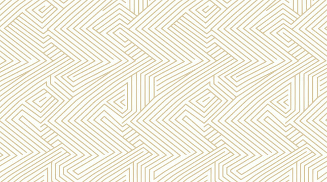 Abstract geometric seamless pattern with gold linear maze texture.
