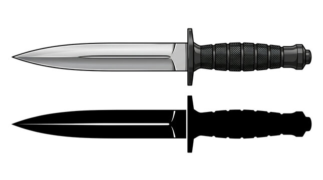 Two knives with black handles and silver and black blades are shown side by side