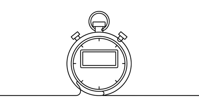 Stopwatch icon line art white background.