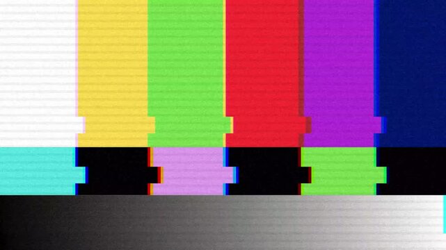 Colorful vintage analog television test pattern symbolizing broadcast calibration and signal loss, a compelling concept of retro media system malfunction and nostalgic off-air display