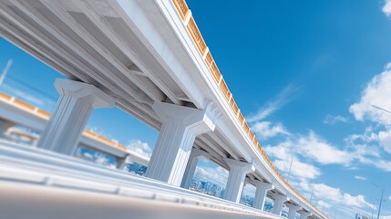 Fototapeta premium Perspective View of Concrete Overpass with Support Pillars Under Clear Sky