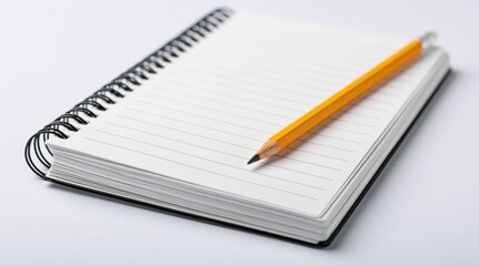 Naklejka premium Notebook with a yellow pencil on blank spiral paper for office or school education
