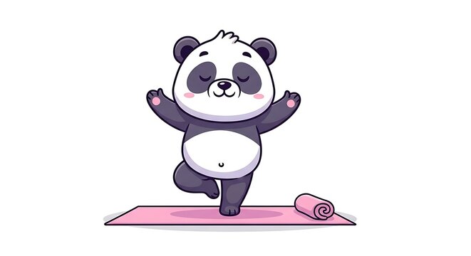 Cute panda bear doing yoga pose.
