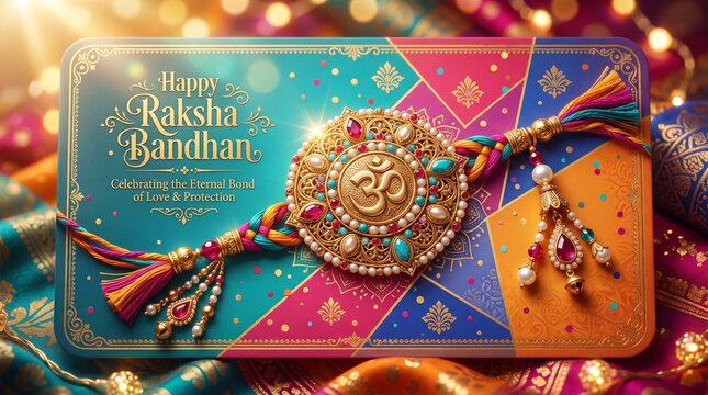 Happy Raksha Bandhan Vector Greeting Card with Traditional Om Rakhi, Indian Festival Celebration Banner Design, Background Illustration