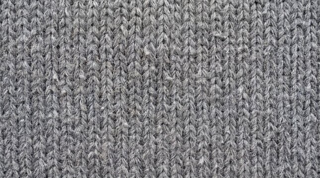 Close-up view of a grey knitted fabric showing the texture of the yarn and stitches.
