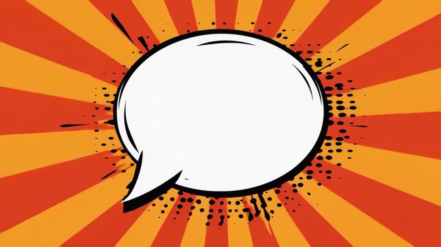 Colorful Comic Speech Bubble with Retro Pop Art Burst Background for Messaging and Advertising