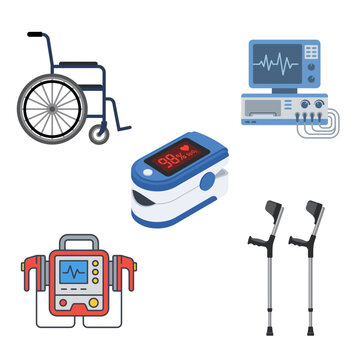 Medical Equipment and Healthcare Flat Vector Icon Set