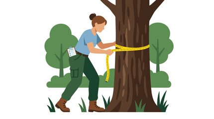 Woman measuring tree trunk diameter with tape measure © MMfootball