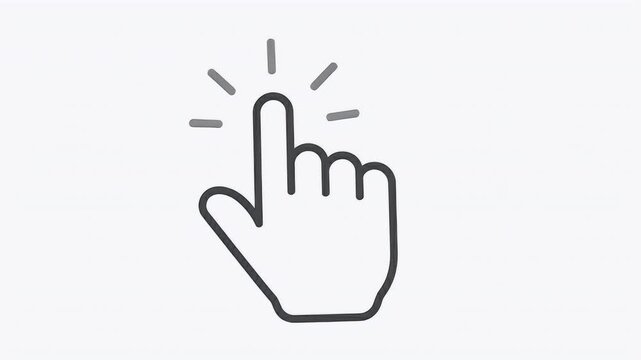 Minimal Outline Vector Icon of a Hand Clicking or Tapping with Interaction Rays Representing Digital Touch and UI Design