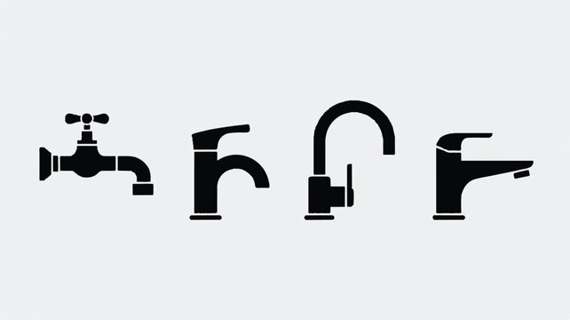 Four different faucet icons are arranged horizontally on a gray background