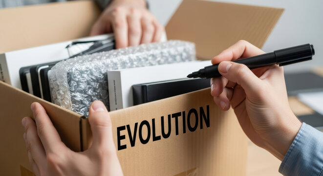Parcel packing cardboard box hand marker bubble wrap package logistics evolution shipping e commerce warehouse delivery storage inventory carton