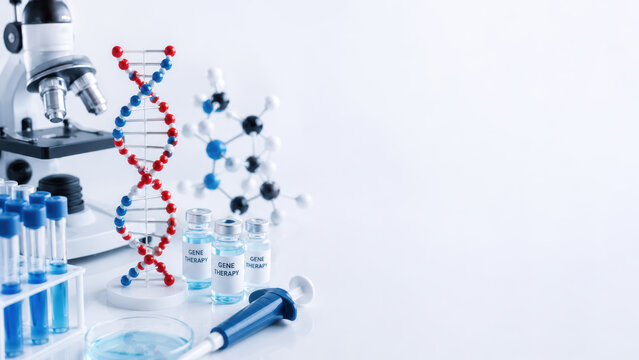 Gene therapy treatment rare disease medical laboratory DNA molecule microscope vial