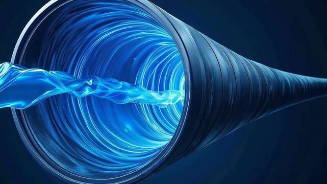 Flowing Through the Tunnel: A vibrant blue liquid energy surges through a dark, futuristic tunnel, creating a mesmerizing visual of motion and power.