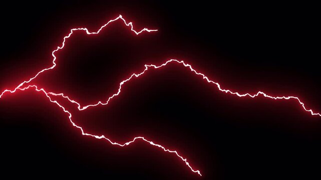 Electric lightning vfx with bright red jagged electrical sparks ideal for adding dynamic energy to video projects or presentations. 4K - Alpha Channel