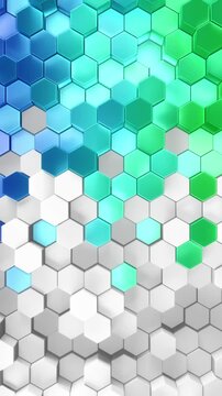 Shiny hexagon background patterns. 3d rendered hex shapes in a metallic rainbow of colorful looping movement. Hexagonal patterned visual of a brilliant gradient of shining colors backgrounds. Loop.