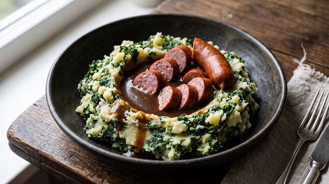 Traditional Dutch Stamppot Mash with Sausage