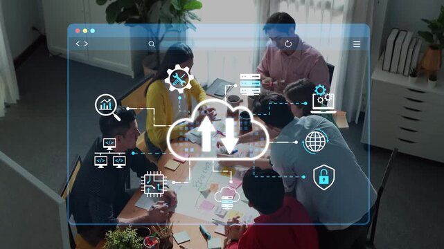 Innovative Team Collaboration in a Modern Office with Cloud Technology Concepts and Digital Communication Tools. Entropy.