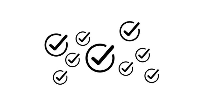 Animated check mark pattern, minimalist success and approval symbols motion business task completion and verification background