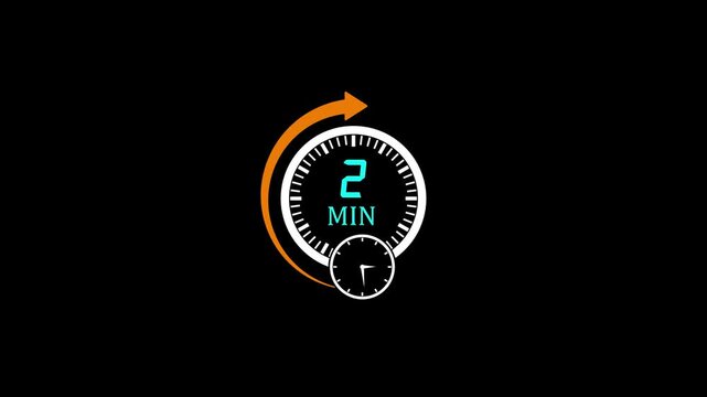 2 minute timer countdown animation with circular progress indicator for presentations and ui clock stopwatch